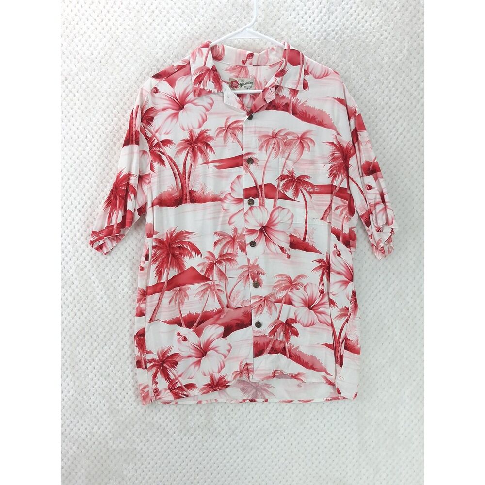 Hilo Hattie Hawaiian Shirt Men's Large Red Floral Short Sleeve